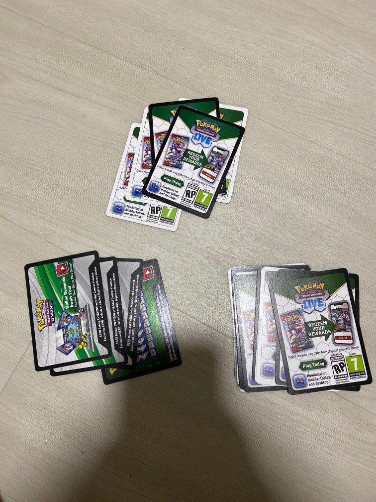 Pokémon code cards (Category: Raw Cards) located in Singapore. Submitted by peekamon (Listing ID 1212028759, Image 1). Description: 5 sword n shield fusion strike 4 chilling reins 19 brilliant stars.