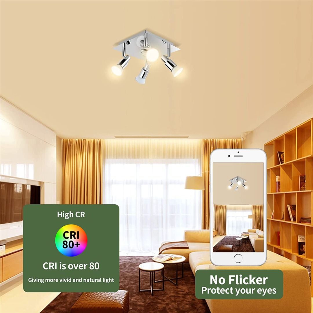 POLESTI Modern Square 4 Way GU10 LED Ceiling Light Fitting, Silver Chrome GU10 Ceiling Spotlight