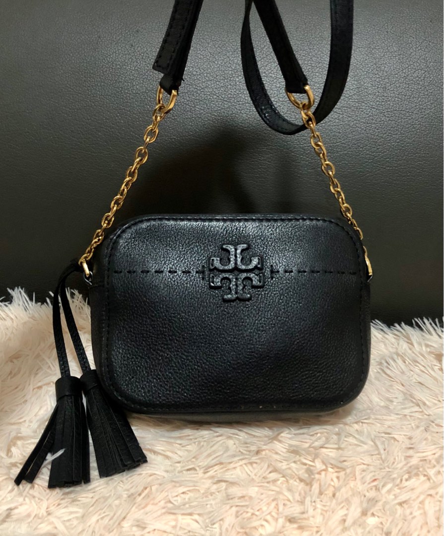 PRE-OWNED 💯ORIGINAL TORY BURCH McGraw Leather camera bag small black,  Luxury, Bags & Wallets on Carousell