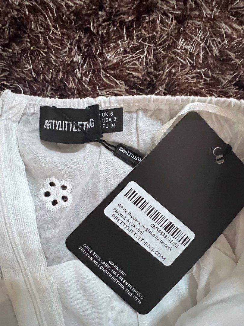 PrettyLittleThing White Anglaise Halter Playsuit Romper ...