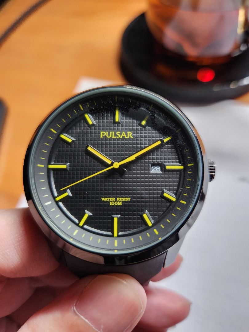 Pulsar PS9101 Quartz Black Dial Yellow Hands Polyurethane Strap Men s Watch