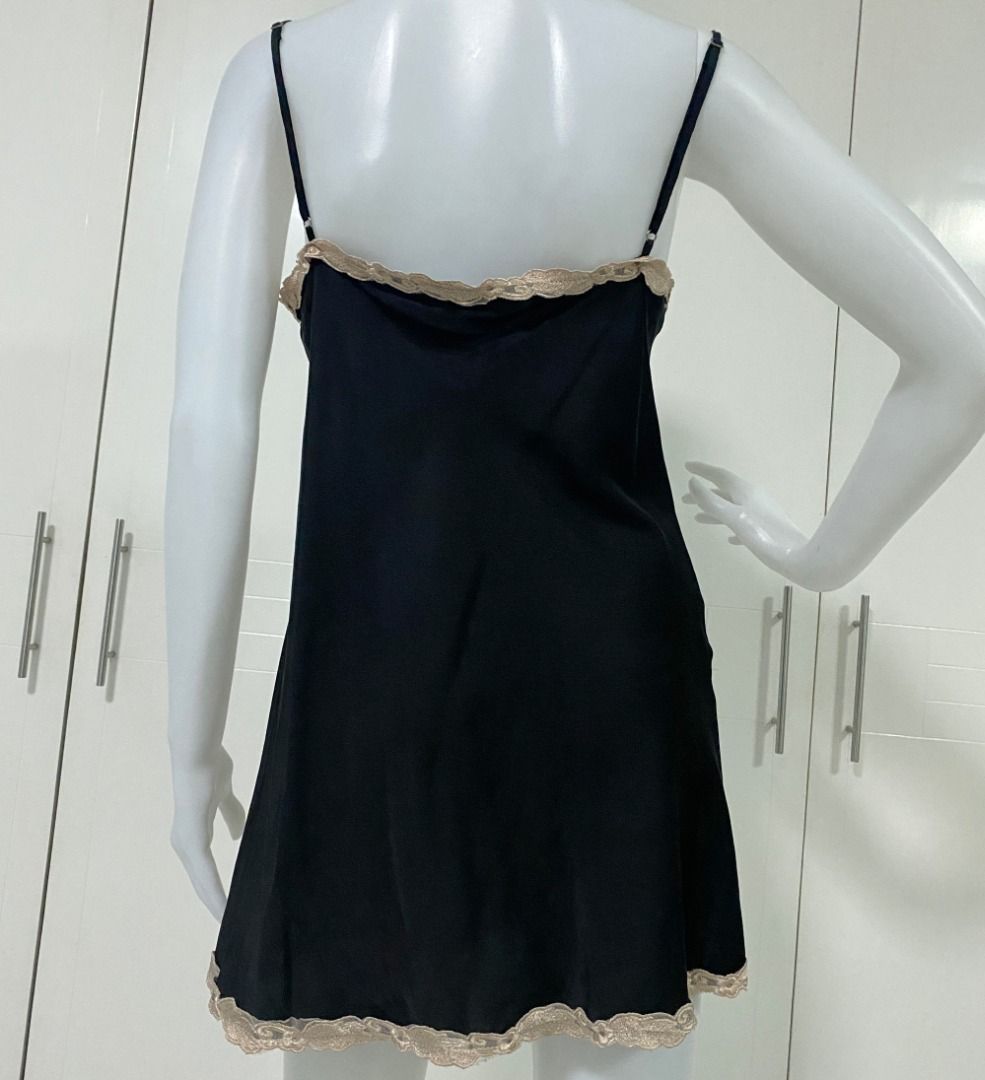 SD - Silky Nights Black Lace Slit Nightdress