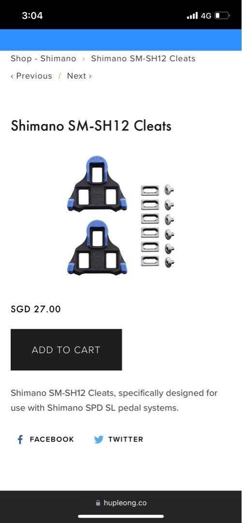 Shimano SM-SH12 blue cleat 2 degree, Sports Equipment, Bicycles & Parts ...
