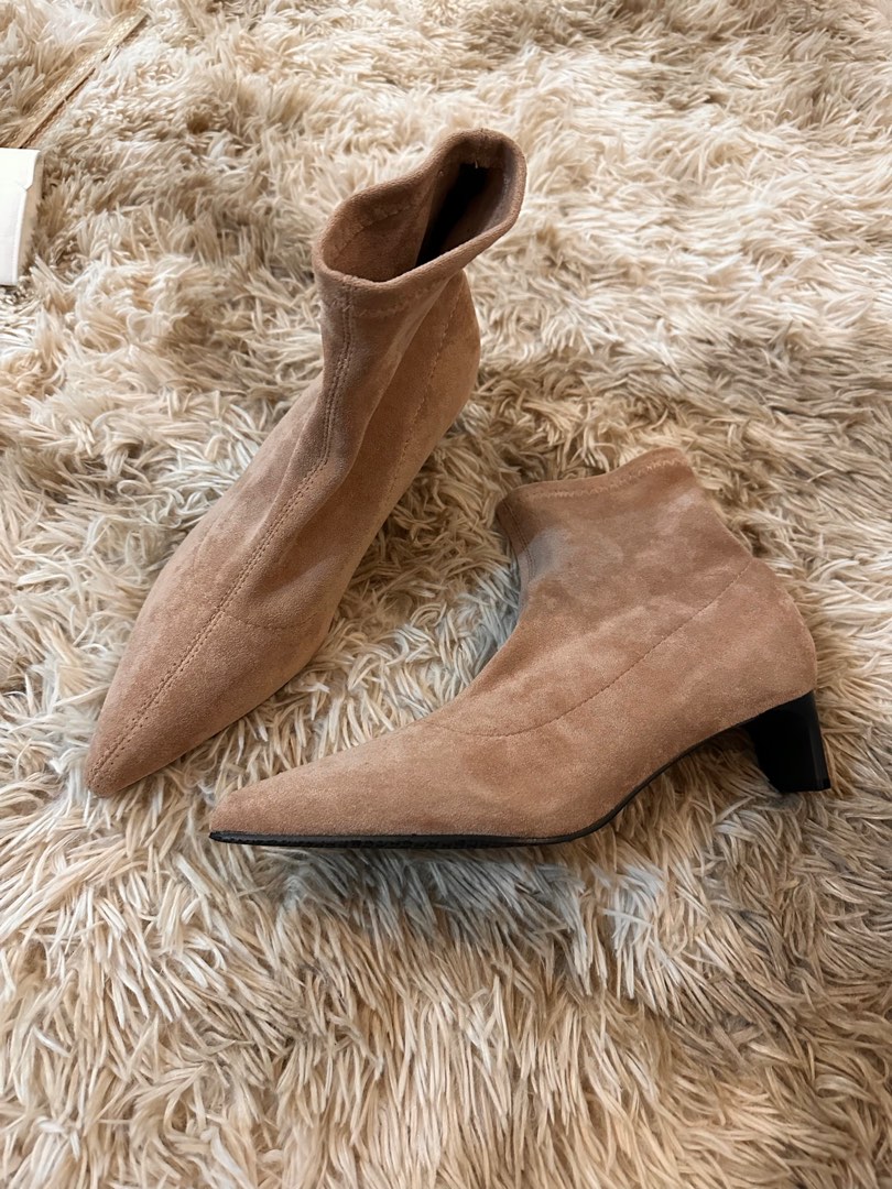 Suede Camel Semi Sock Boots, Women's Fashion, Footwear, Boots on Carousell