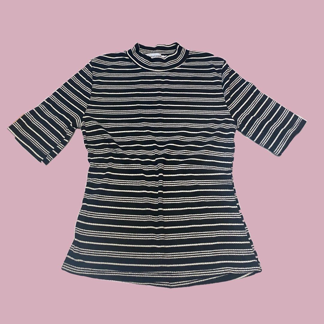 high neck striped shirt