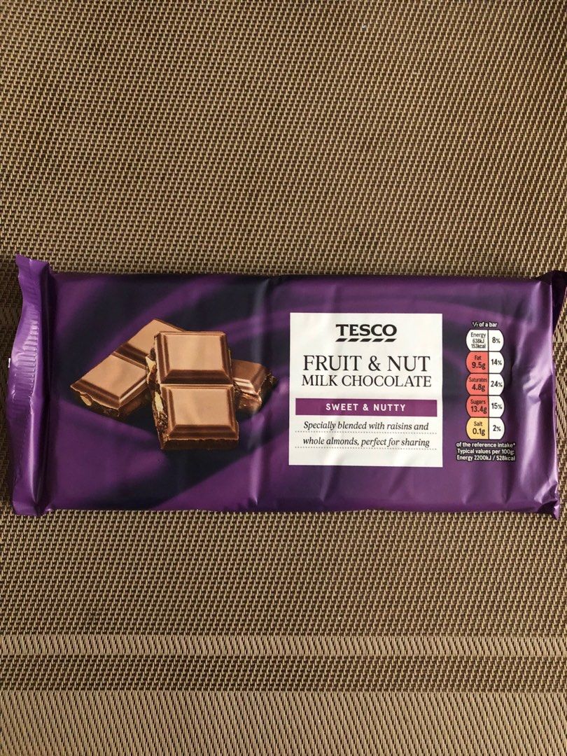 Tesco Fruit & Nut Milk Chocolate, Food & Drinks, Other Food & Drinks on Carousell