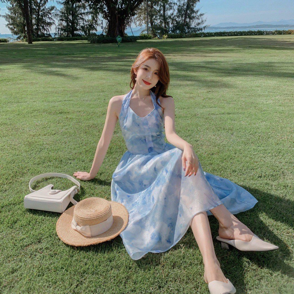 Tie dye halter maxi dress clearance