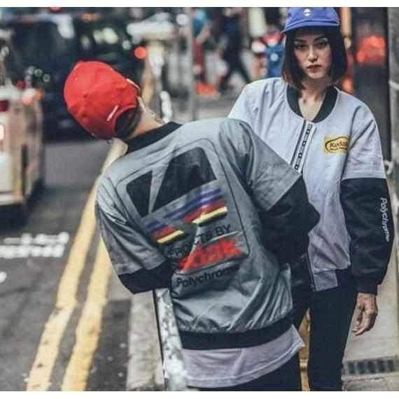 Vintage Kodak Bomber Jacket Fesyen Pria Pakaian Baju Luaran di