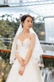 Waist length lace bridal veil with blusher (comb attached)