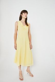 Sale! ❤️Warehouse Ruffle pleated midi dress in pale yellow