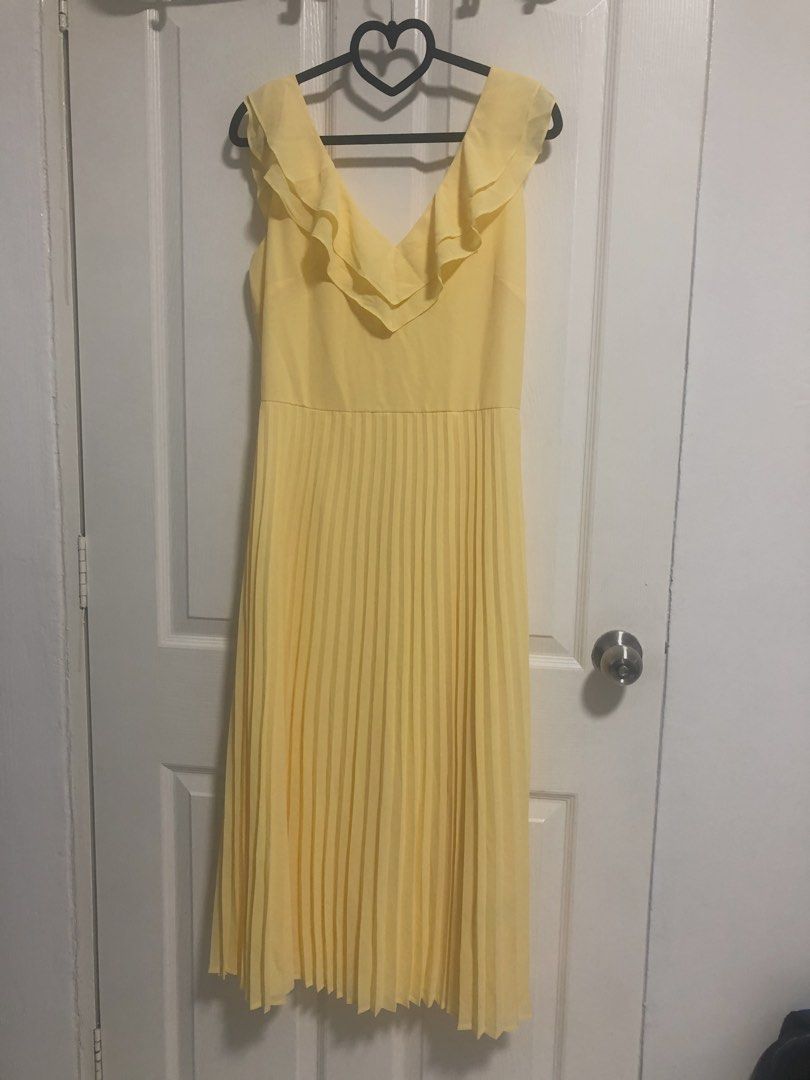 Warehouse yellow pleated midi sales dress
