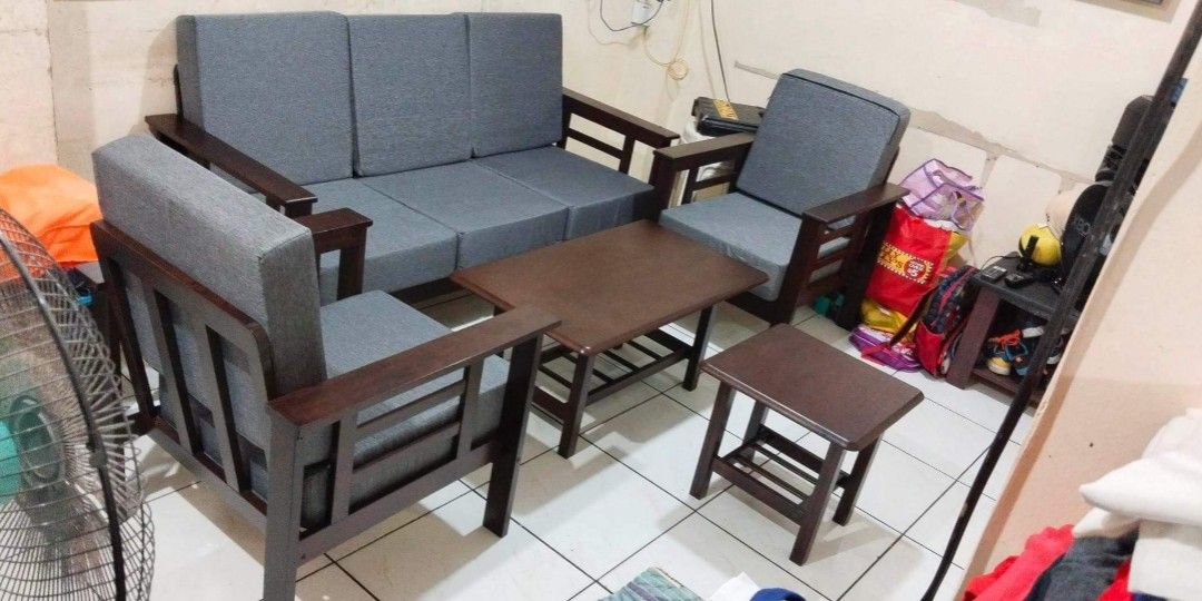Wooden Sala Set with Center Table and Side Table, Furniture & Home Living, Furniture, Sofas on