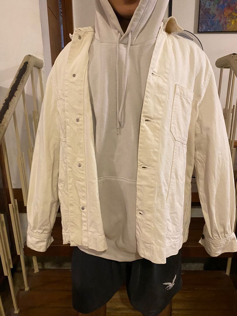 ZARA MEN OATMEAL DENIM JACKET IN MEDIUM FOR SALE, Men's Fashion, Coats