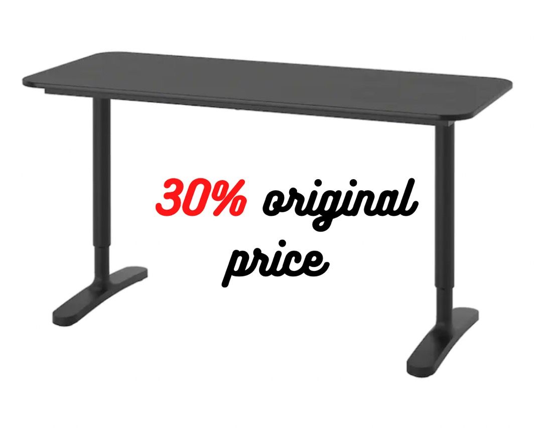 140cm long IKEA BEKANT Desk, black stained ash veneer/black (metal legs