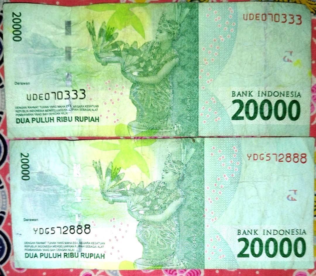 2uang Kertas Ri 20000 Nomor Akhir Bagus 3 Angka Kembar Antik Uang