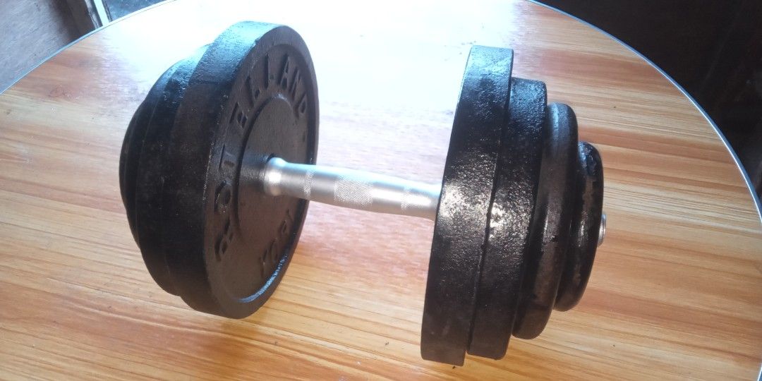 2ND HAND5 IN 1 BENCH WITH BARBELL, 102 LBS METAL PLATES, SHORT BAR AND