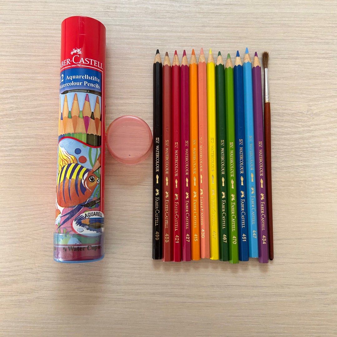水彩色鉛筆桶裝12 色Faber-castell 德國輝柏, 興趣及遊戲, 文具及工藝