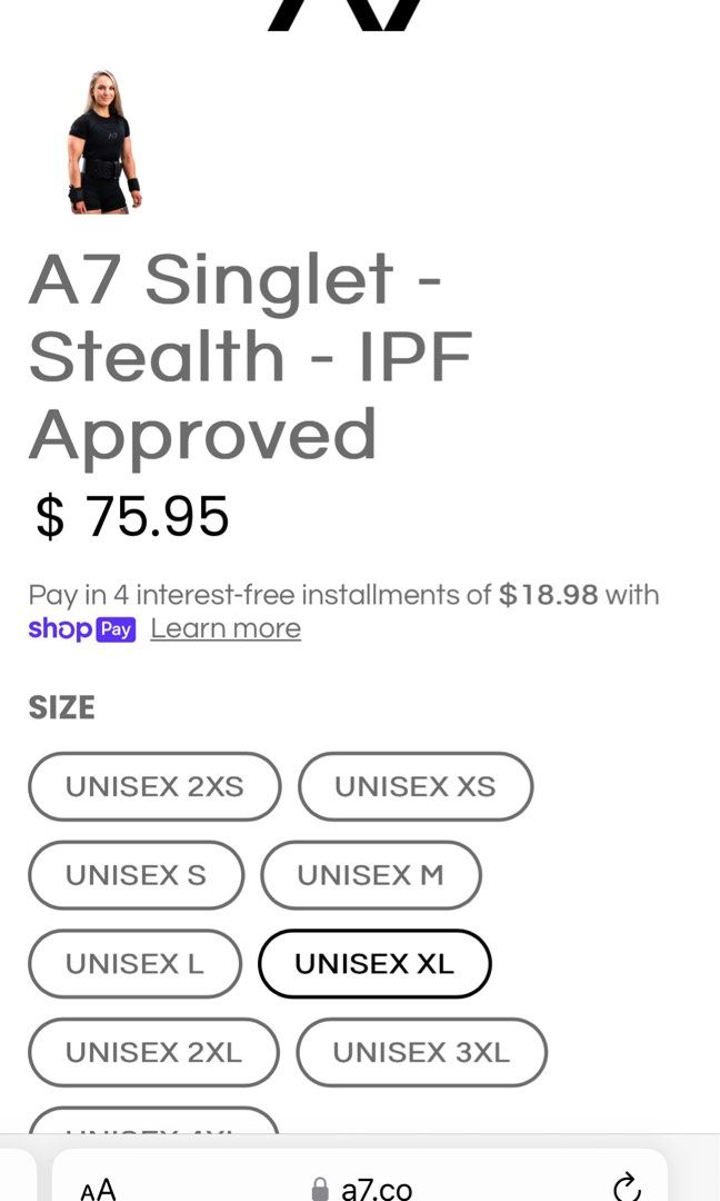 A7 IPF powerlifting singlet - XL Stealth, Sports Equipment, Other