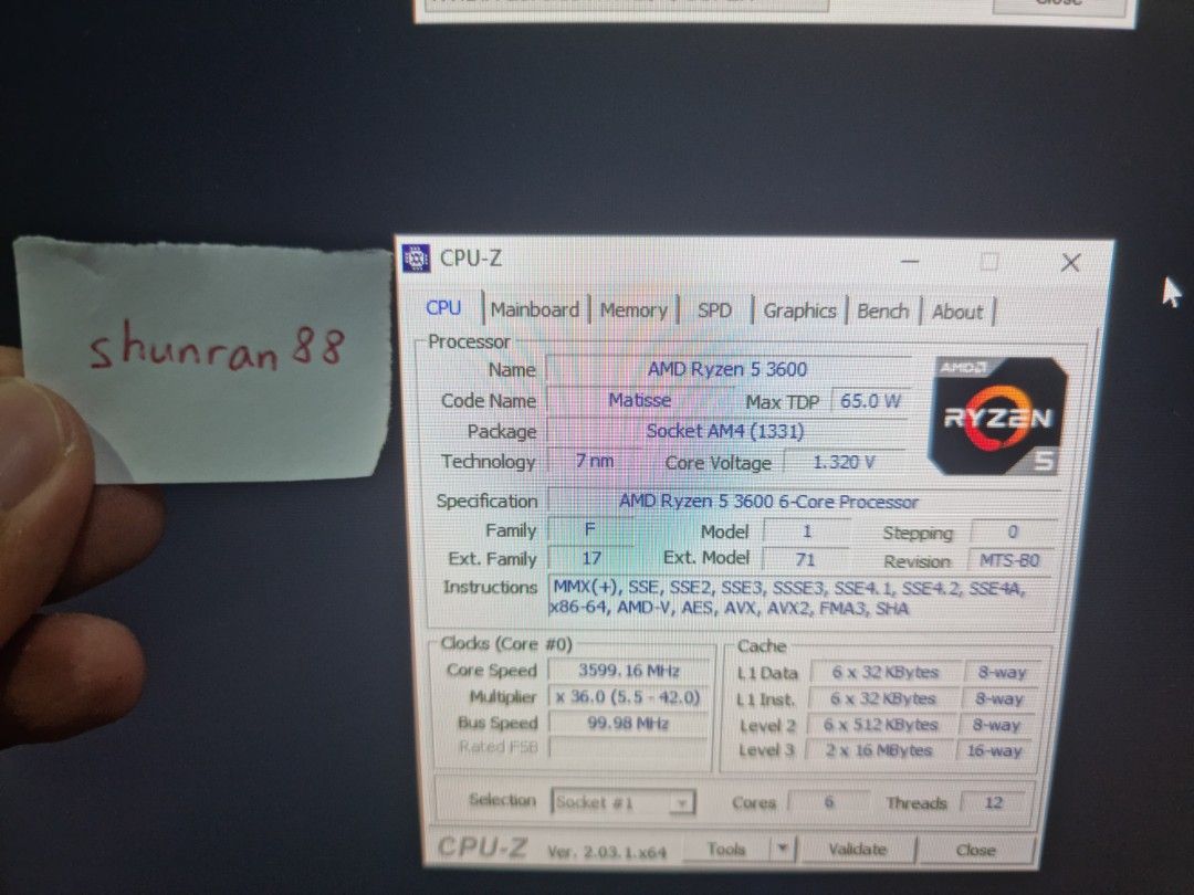 Ryzen 3600 hotsell cpu z
