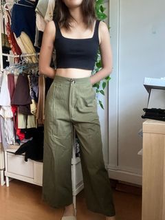 Army green straight cut pants