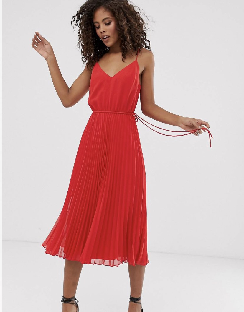 ASOS DESIGN Tall pleated cami midi dress with drawstring waist, Women's  Fashion, Dresses & Sets, Dresses on Carousell