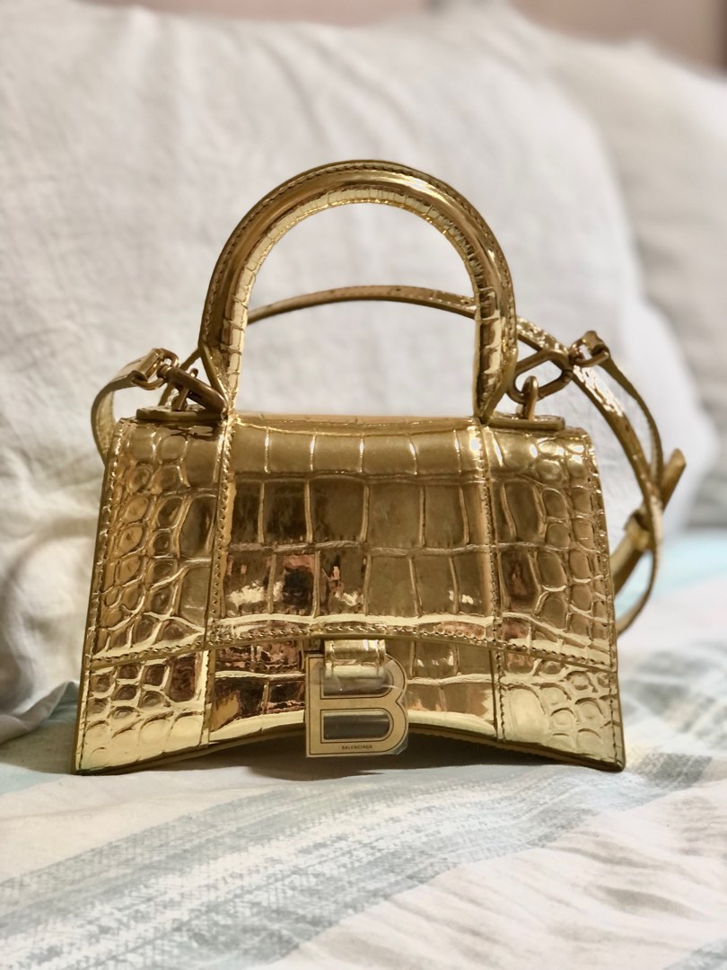 Balenciaga Hourglass Croc Embossed Leather Bag Women s Fashion