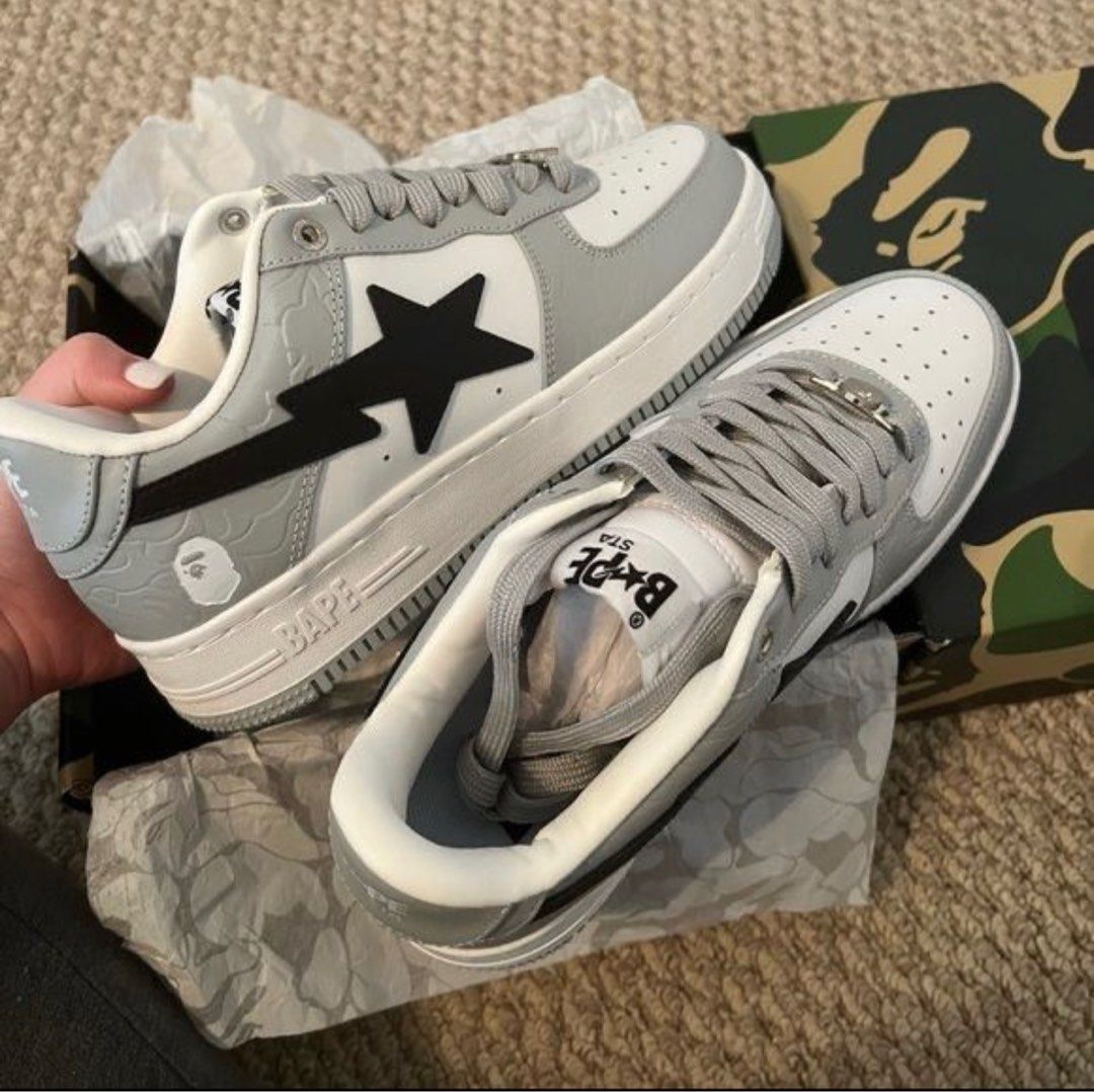 Bapestas grey and black, Mens Fashion, Footwear, Sneakers on Carousell