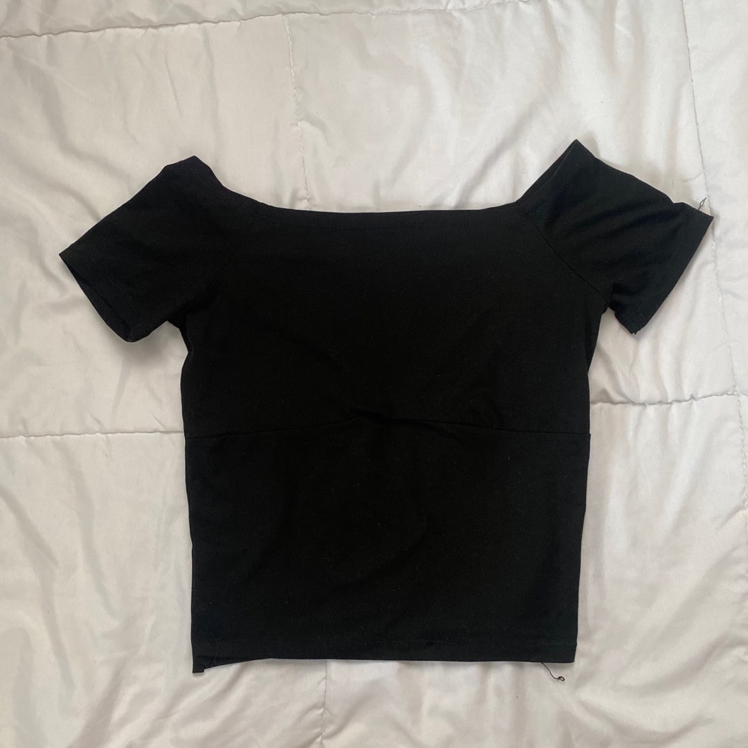 Black Off Shoulder Top, Women's Fashion, Tops, Blouses on Carousell