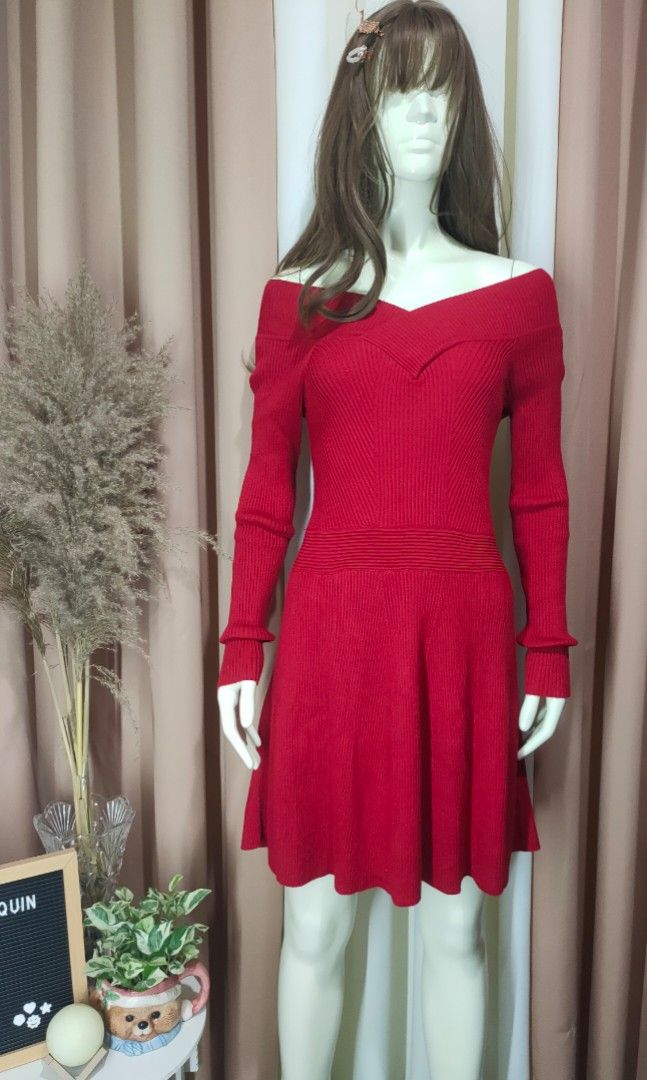 Red sweater swing dress sales