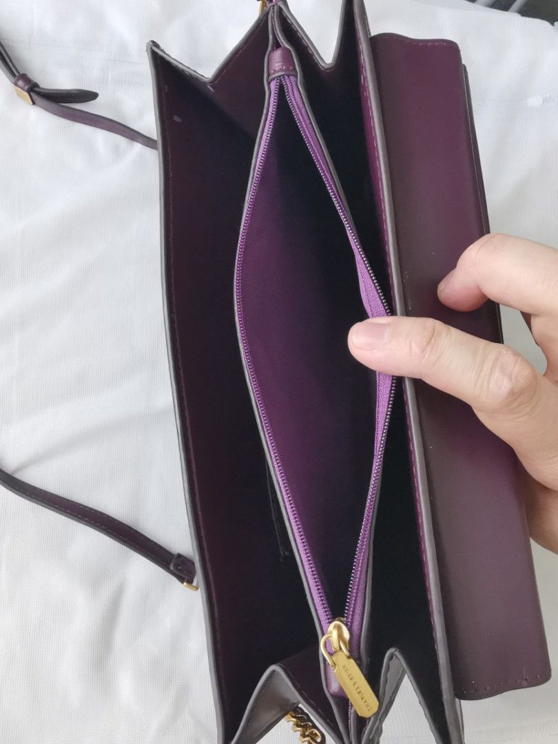 Charles & Keith card holder bag in purple with gold chain strap