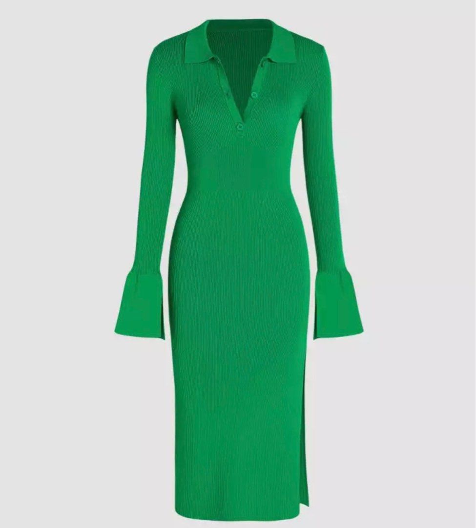 Cider Green Long Sleeve Green Dress Knitwear, Women's Fashion, Dresses &  Sets, Dresses on Carousell