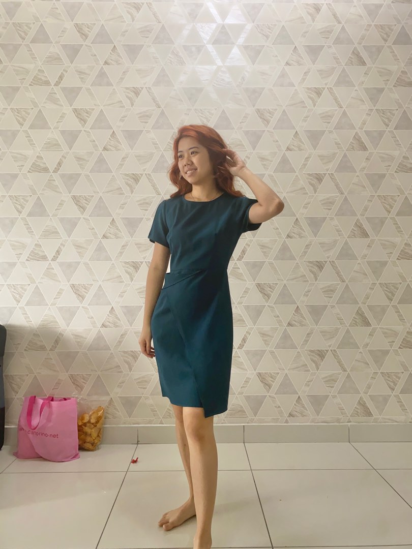 Dark green shop work dress