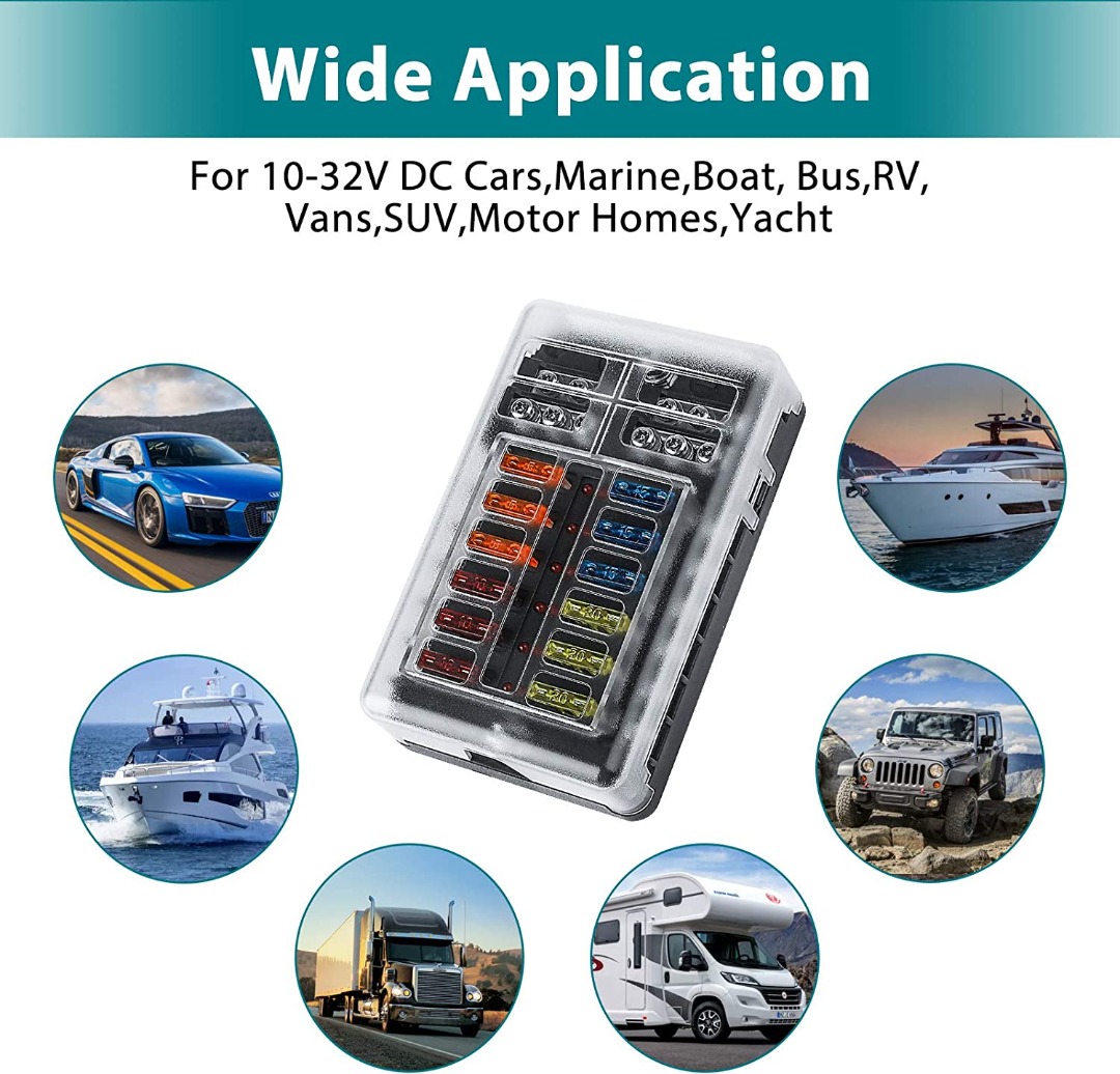 EEEKit 12V Fuse Box with Terminals, 12 Way Circuits Fuse Box Holder