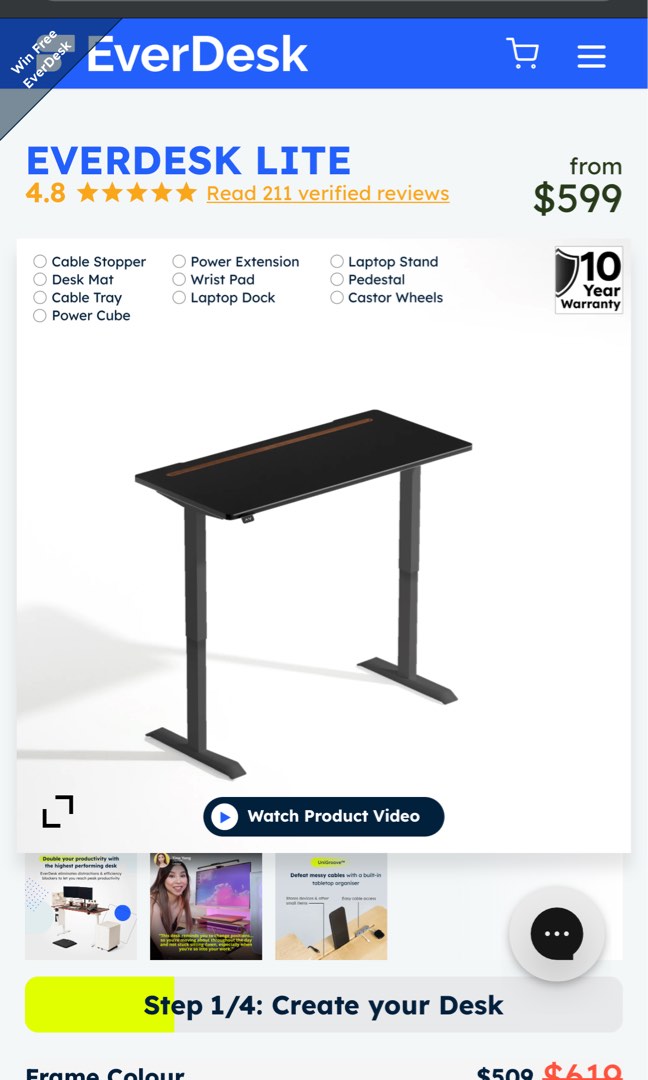 Everdesk+ Lite Black 10 years warranty, Furniture & Home Living