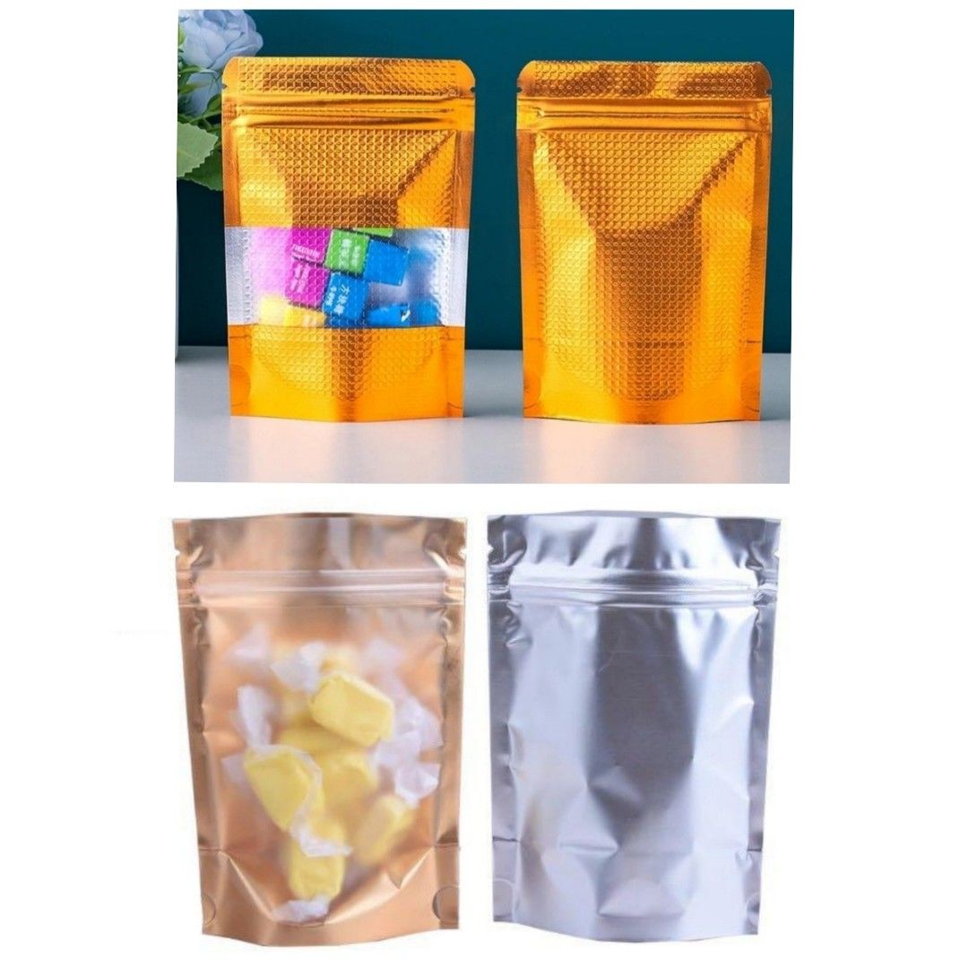 Gold Ziplock Cookie Bag Standing Resealable Food Packaging Pouch Door Gift, Hobbies & Toys