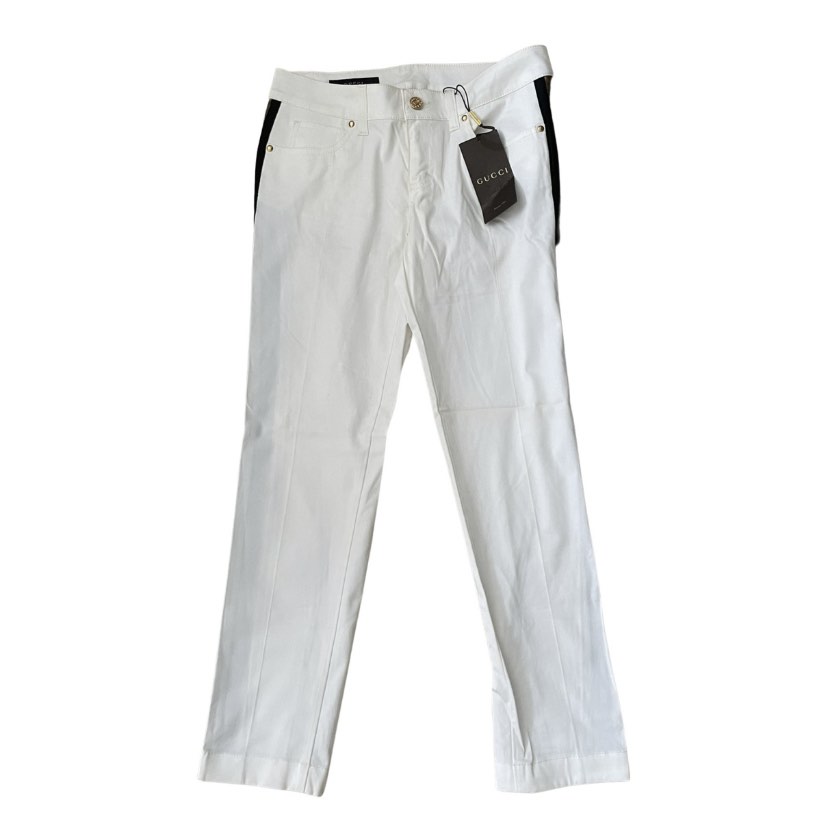 GUCCI white jeans with gold rims Luxury Apparel on Carousell