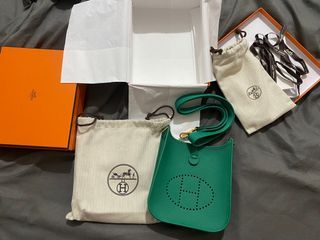 Colour Reference: Hermes Evelyne TPM Vert Vertigo & Malachite, Luxury, Bags  & Wallets on Carousell