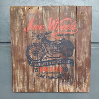 Hiasan Dinding Kayu Vintage Cafe Racer Harley-davidson Brotherhood