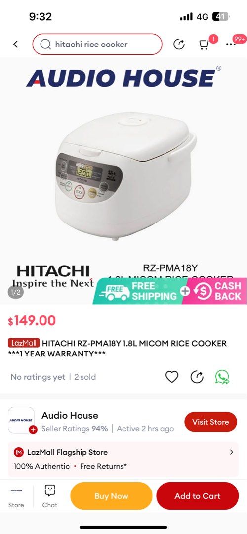 HITACHI RZPMA18Y 1.8L RICE COOKER, TV & Home Appliances, Kitchen