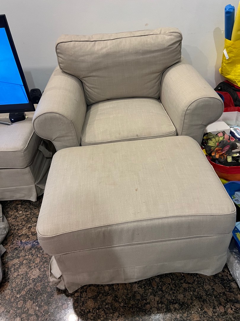 IKEA ektorp chair and storage ottoman with extra covers, Furniture