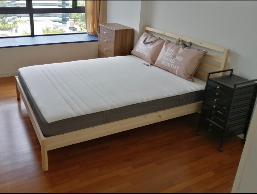 IKEA Tarva Double Bed and Hovag Mattress, Furniture & Home Living, Furniture, Bed Frames