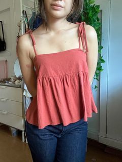Linen burnt orange spaghetti strap top