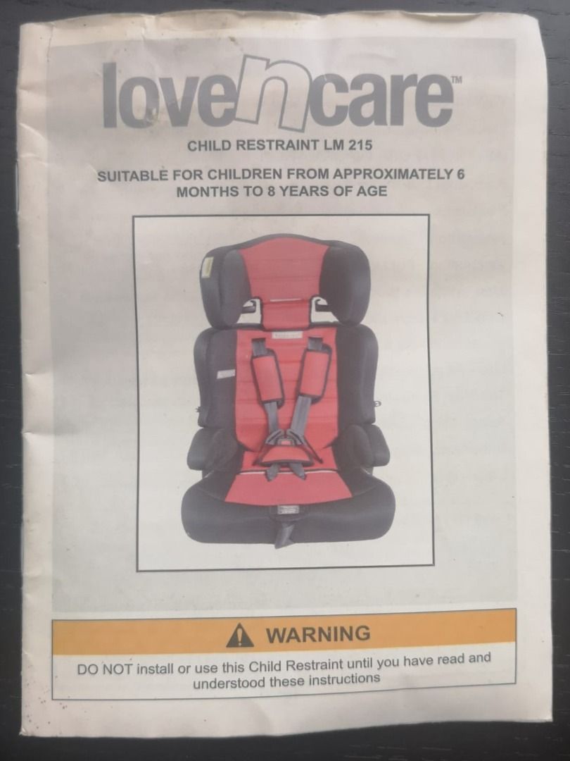 Love N Care Triton Child Restraint/Car Seat Including Travel Cover (Purchased in Australia