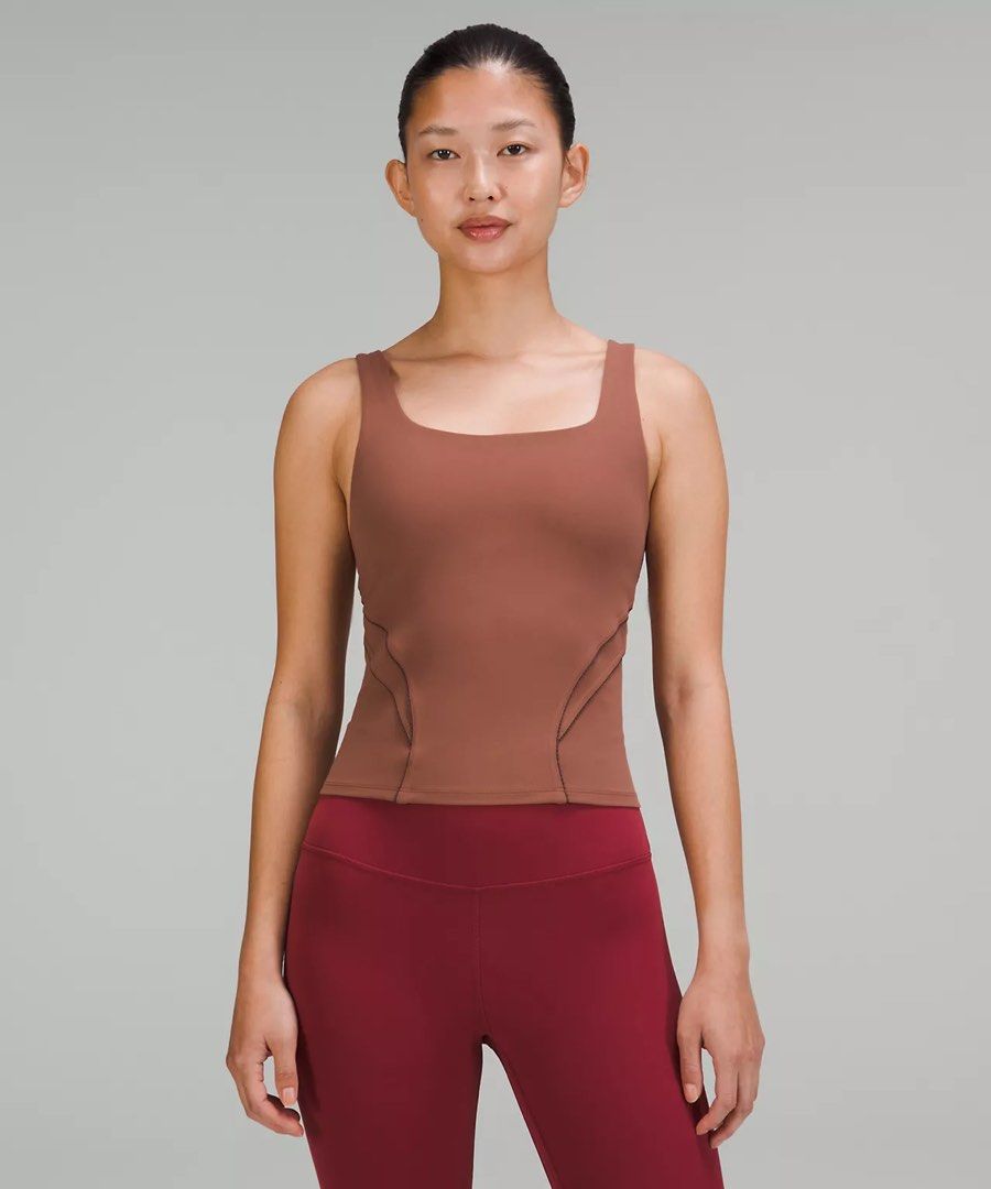 Nulu & Mesh-Back Shelf-Bra Yoga Tank Top, Women's Fashion