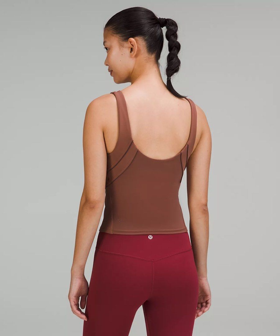 Nulu & Mesh-Back Shelf-Bra Yoga Tank Top, Women's Fashion