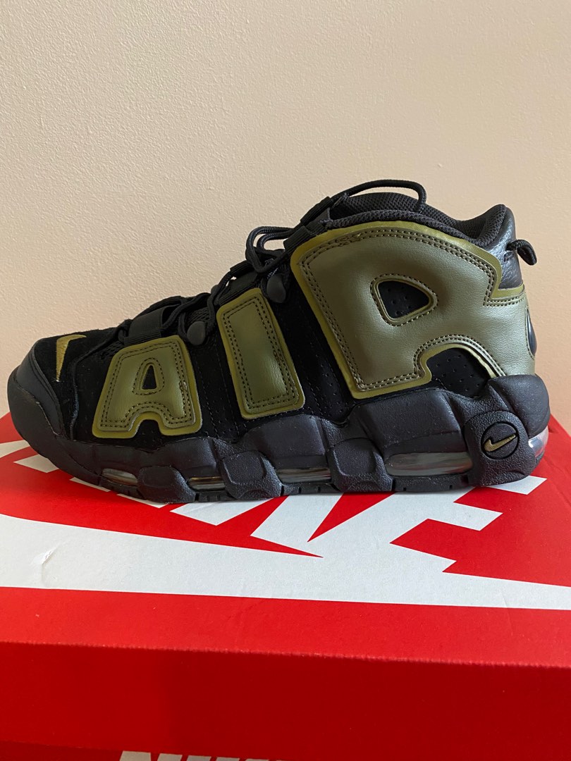 Nike uptempo olive green and black hot sale