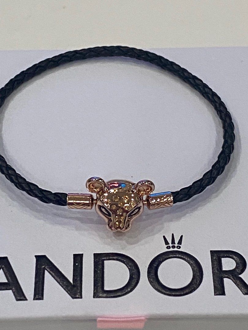 Pandora authentic Sales Black Leather Leopard Bracelet Unisex