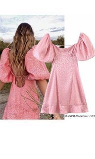 Puff sleeve pink dress