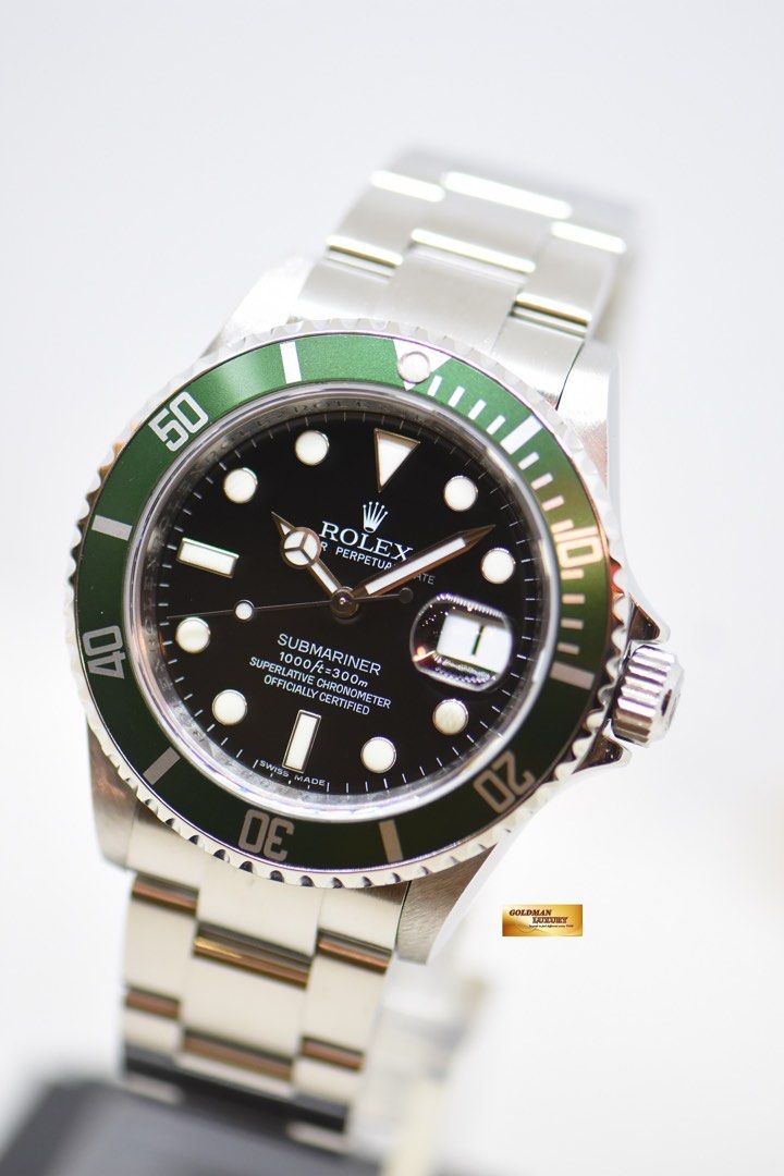 ROLEX Vintage 40mm Stainless SUBMARINER Green Bezel KERMIT 16610 LV - SANT  BLANC