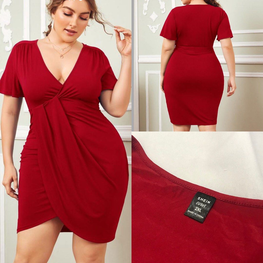 SHEIN CURVE 2XL RED BODYCON SEXY DRESS, Women's Fashion, Dresses & Sets,  Dresses on Carousell